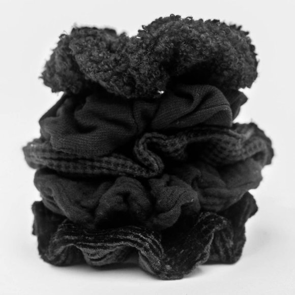 Kitsch Other - KITSCH Assorted Textured Scrunchie Set 5pc - Black